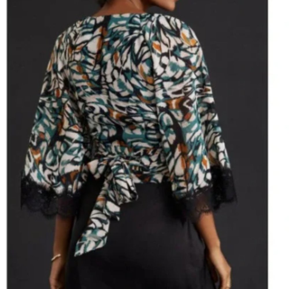 Anthropologie Green Wrap Top, Lace Trim (NWOT) - Picture 2 of 3